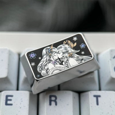1.75U Caps Lock / Shift Titanium Alloy Artisan Keycaps Precision Pointillism for Mechanical Keyboard -Yae Miko & Raiden Shogun